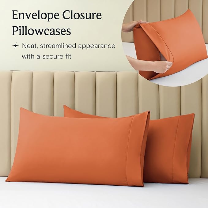 LuxClub 4 PC California King Size Sheet Set Deep Pockets 18" Wrinkle Free Cooling Sheets Machine Washable Hotel Bedding Silky Soft - Autumn Orange California King