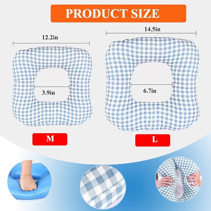 WEEOATAR Anti-Bedsore Cushion Pressure Ulcer Cushion Donut Pillow,Soft,Breathable and Pressure Relief Sciatica Pillow Anti-Decubitus Pad for Seniors,Pregnant and Post-Surgery(Green&White,L)