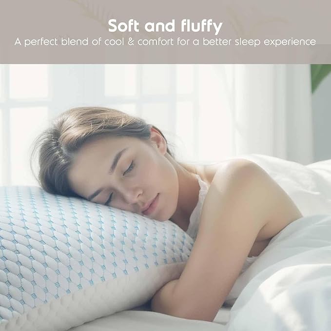 Nestl Cooling Pillow for Sleeping 1 Pack, Luxury Shredded Memory Foam Pillows Standard Size, Adjustable Cold Gel Pillows for Hot Sleepers Supportive Cool Pillow for Side Back Stomach Sleepers