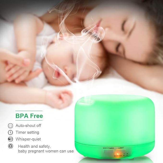 BERZ 300ml Aroma Essential Oil Diffuser Ultrasonic Air Humidifier with AUTO Shut off and 6-7 HOURS Continuous Diffusing - 7 Color Changing LED Lights and 4 Timer Settings