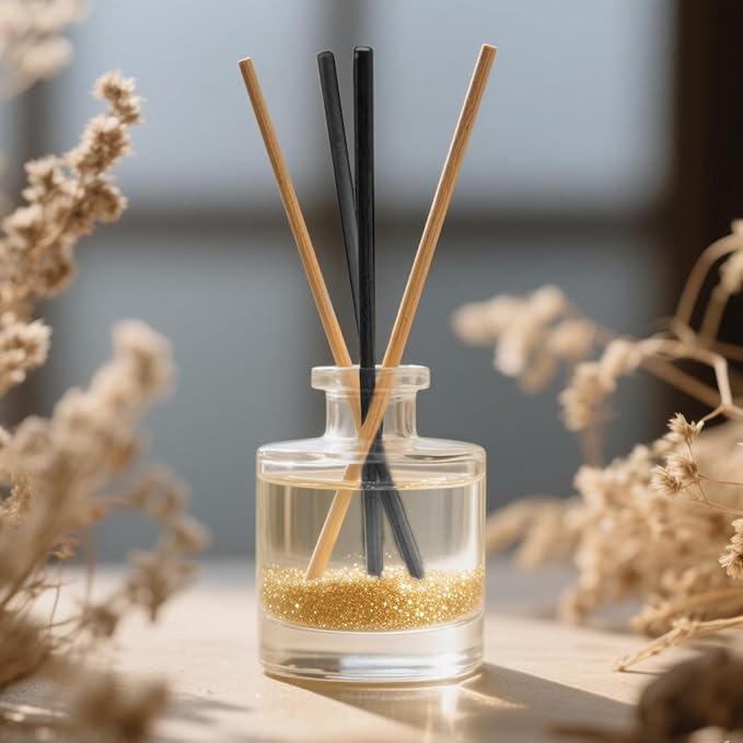 MYSTICHOME 24PCS Natural Reed Diffuser Sticks - Strong Scent for Large Rooms, Bathroom & Bedroom. Ideal Housewarming Gift, Coffee Table Decor, White+Black+True Set