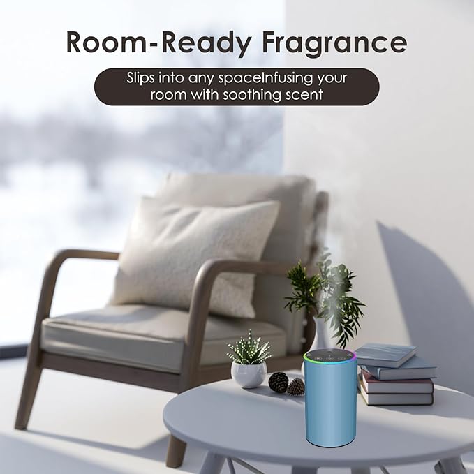 Waterless Essential Oil Diffuser, 7 Colors LED Light, Battery Powered Mini Scent Air Machine, Aromatherapy Mist Diffuser for Home Room Car Office,Black Aluminum Alloy (Black) (Blue)