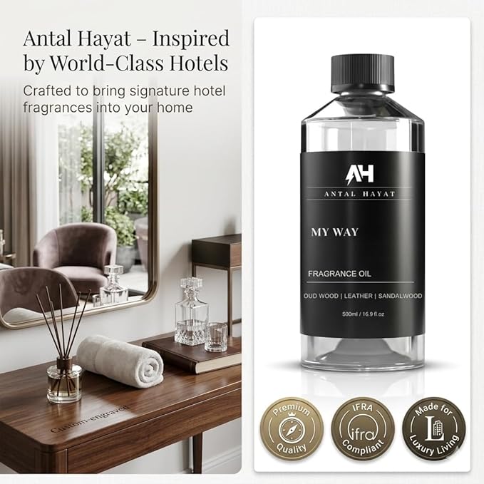 My Way 500mL Essential Oil Scent - Luxury Hotel Inspired Aromatherapy Scent Diffuser Oil - Lush Sandalwood, Warm Virginia Cedar, & Beautiful Iris - Inspired by One Hotel Miami Beach
