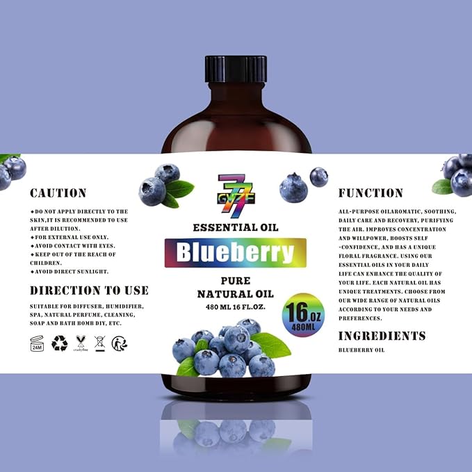 Blueberry Essential Oil - Blueberry Oils for Diffusers, Humidifiers, DIY Candles, Soap, Cleaning, Home, Office, Yoga, Massage, Gifts - 16 fl oz (480 ml) - GV77ZF