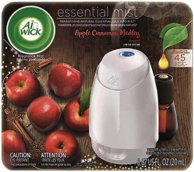 Air Wick Essential Mist, Essential Oils Diffuser, (Diffuser + 1 Refill), Apple Cinnamon Medley, Fall scent, Fall spray, Air Freshener, Packaging May Vary