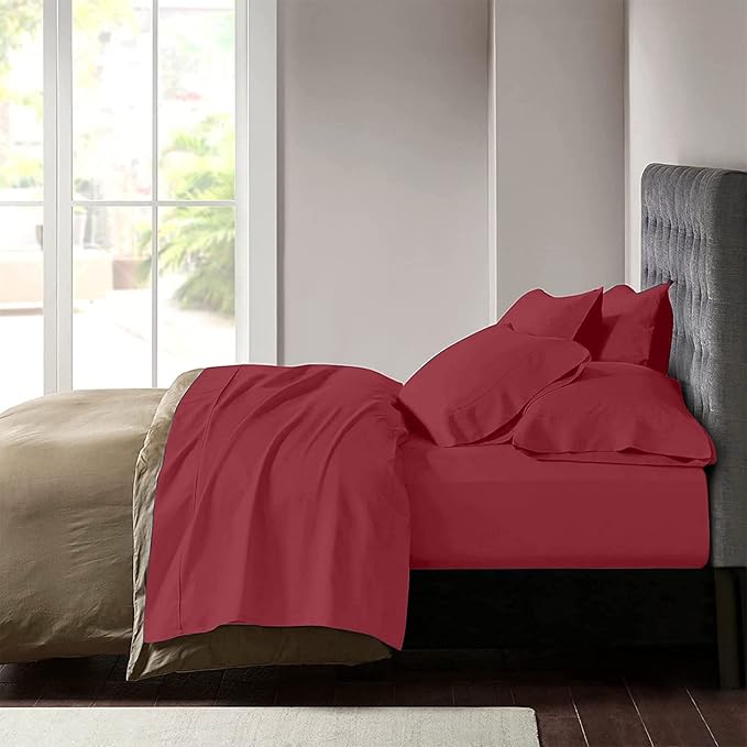 YIYEA California King Pillow Cases Set of 4, Ultra Soft 1800TC Hotel Quality Double Brushed Microfiber Embroidered Pillowcases, Envelope Closure, Fade Resistant (20"x40", Burgundy)