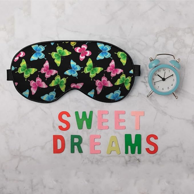 Colorful Butterflies Sleep Mask Eye Mask Spring Summer Mother's Day Sleep Mask Light Blocking Adjustable Smooth Soft Eye Masks for Women Deep Rest Travel