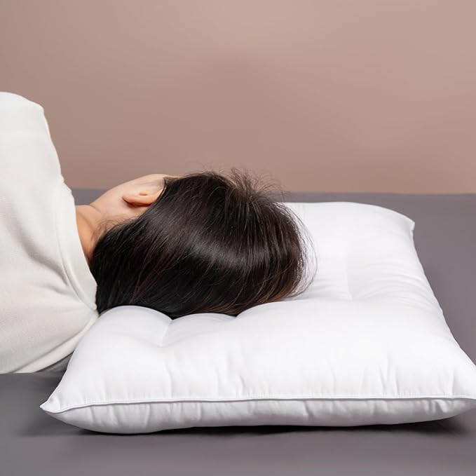 Pozino Flat Thin Pillows for Sleeping - 2 Pack Queen Size Slim Bed Pillows for Side Back Stomach Sleepers,2.5 inch Height Ultra Low Pillows,Down Alternative Filling