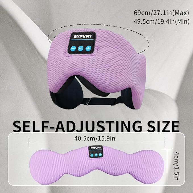 SYPVRY Bluetooth 5.4 Headphones Headband Eye Mask Wireless Sleep Mask,Blackout Bluetooth Eye Mask for Sleeping,Cotton Sleep Mask for Side Sleepers Adjustable Hook and Loop, Purple