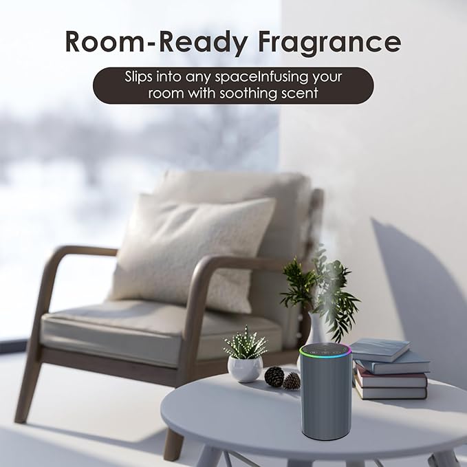 Waterless Essential Oil Diffuser, 7 Colors LED Light, Battery Powered Mini Scent Air Machine, Aromatherapy Mist Diffuser for Home Room Car Office,Black Aluminum Alloy (Black) (Gray2)