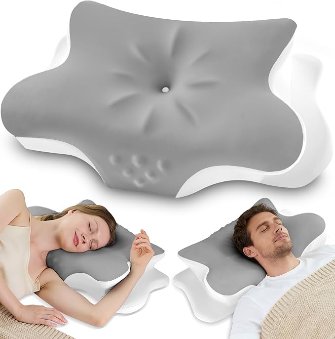 Cervical Neck Pillow for Pain Relief – Ergonomic Memory Foam Pillow for Side Sleeper Contour Orthopedic Bed Pillow for Neck Support with Cooling Cover – Ideal Christmas Birthday Gift - Grey