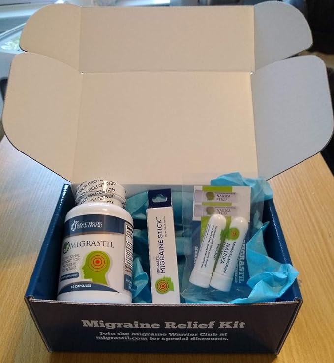 Basic Vigor Migrastil Migraine Support Kit with Migraine Stick, Capsules & Nausea Inhaler. Made in the USA