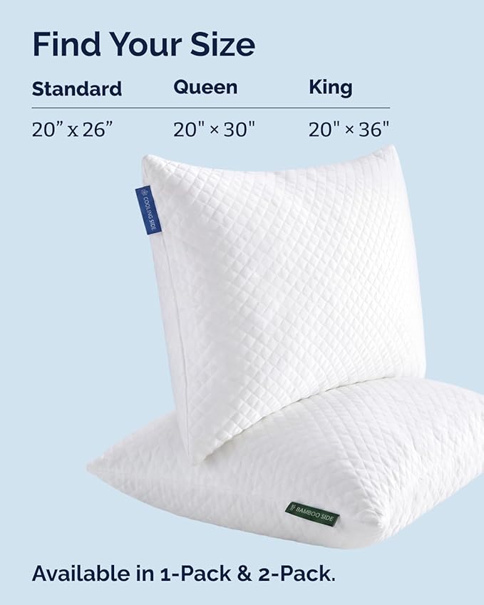 Cooling Pillow King Size Set of 2 - Breathable Cooling Bed Pillows for Hot Sleepers - Adjustable Shredded Memory Foam - Soft or Firm, Supportive for Side, Back and Stomach Sleepers - Washable Cover
