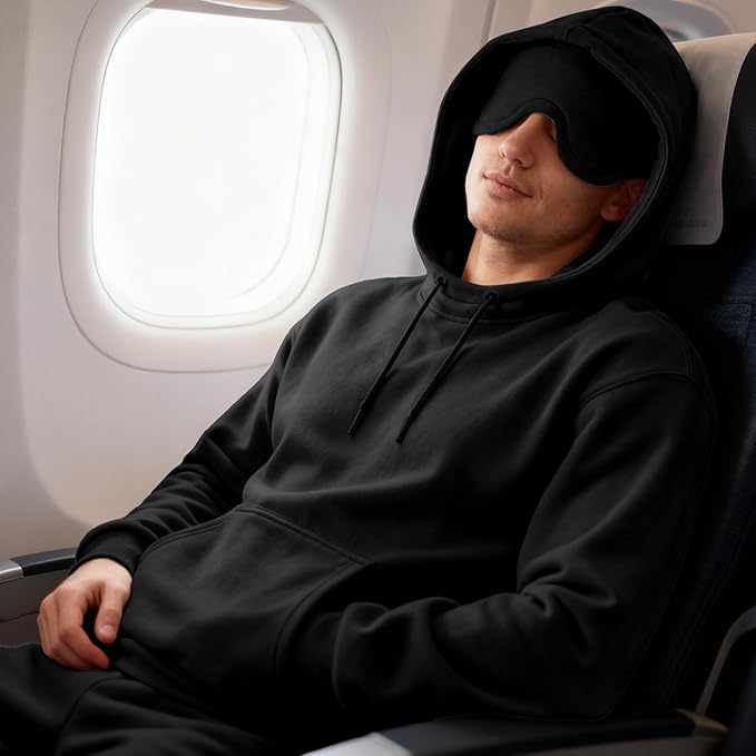 Ainangua Mens Oversized Pullover Essentials Hoodie with Eye Mask Built In Comfor Airplane Mode Travel Sleep Wearable Blanket