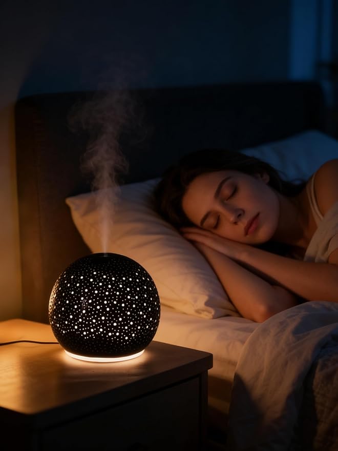 Ceramic Essential Oil Diffusers,Small Cute Humidifier, Home for Aromatherapy,Bedroom Flower Air Fragrance,Room Scent, Smell,Light Decor para Casa De Essentials Aesthetic Electric Oils Aroma Black