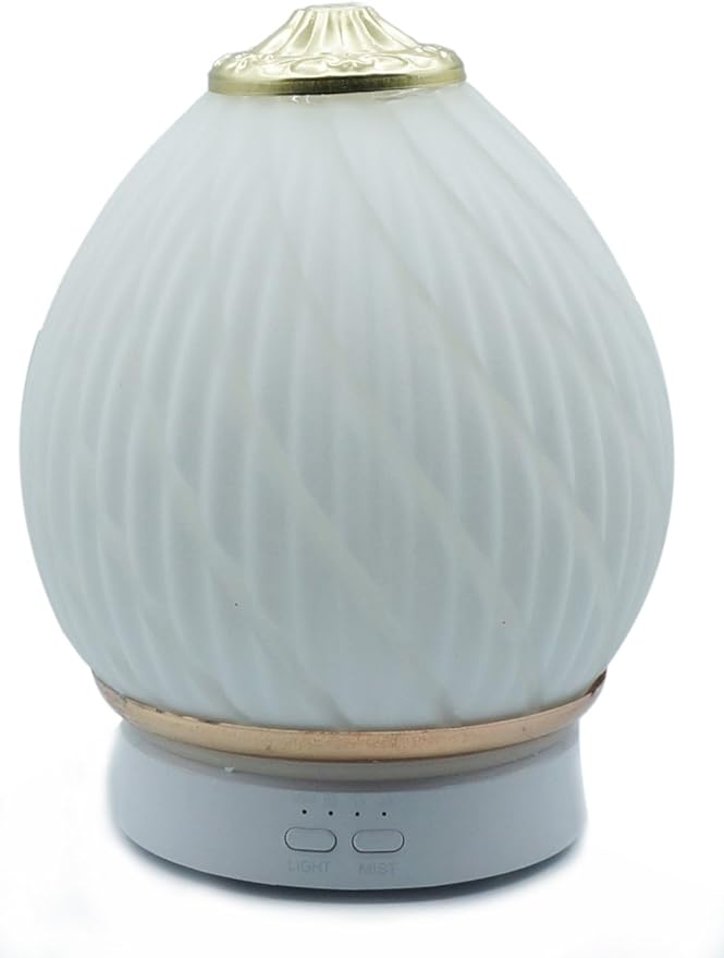 Aroma Diffuser Ultrasonic Essential Oil Aromatherapy Diffusers Stress Relaxing Ceramic Humidifier Adjustable Mist Mode Waterless Auto Shut-Off for Office Home Baby Study Yoga Spa White (Gold)