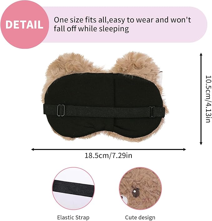 PERFECTSIGHT Sleep Eye Masks, Cute Plush Sleep Eye Cover Lightweight Adjustable Eyeshade Faux Fur Mask Cover for Women Men Sleep Travel Nap, Coffee Lace Bear