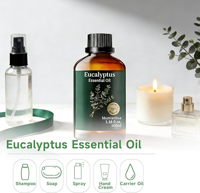 Eucalyptus Essential Oil,Pure Eucalyptus Oil for Outdoor Shield, Patio & Garden Protection, Mumianhua Natural Spray Blends for Diffuser, Outdoor Freshness, Unwanted Distractions, Skin, Hair 3.38 Fl Oz