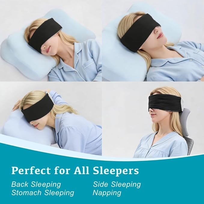 Silent Fastener Wide Sleep Mask with Ear Cover, Dual-Sided Cozy and Silky Eye Mask for Sleep, No Strap Satin Sleeping Eye Mask for Long Hair, Comfortable Eye Mask for Travel