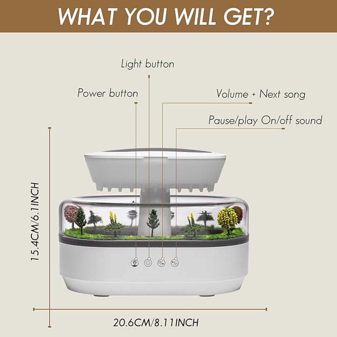250ML Raindrop Humidifier & Essential Oil Diffuser, Cloud-Shaped Ultrasonic Humidifier with Soothing Rain Sounds, 7-Color LED Mood Light, Auto Shut-Off, Perfect for Bedroom, Office, Yoga & Relaxation