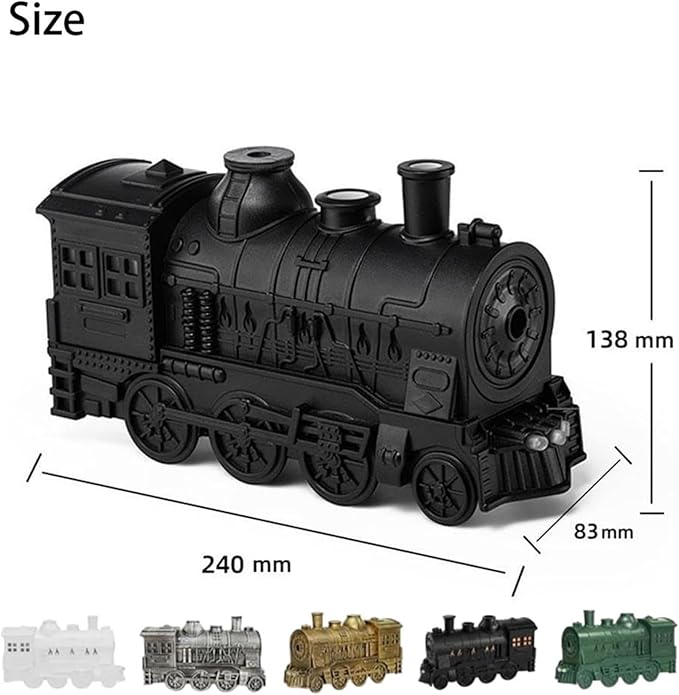 300ml Vintage Steam Train Aromatherapy Essential Oil Diffuser with Dual-Color LED Light, Train Oil Diffuser, 2 Mist Modes, Auto Shut-Off, Ultra-Quiet Humidifier for Home, Office (Silver,Colorful)