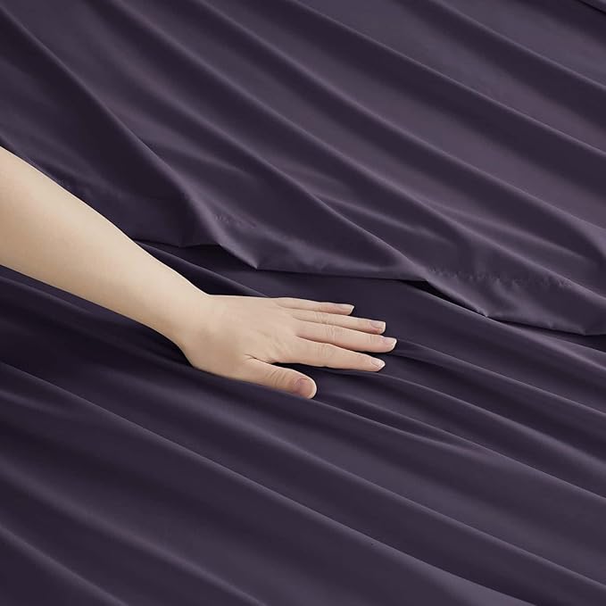 Clara Clark Cal King Sheets, 6 Piece Set - Hotel Luxury Sheets for Cal King Size Bed, Super Soft Bedding Set, Cal King Size, Eggplant Purple