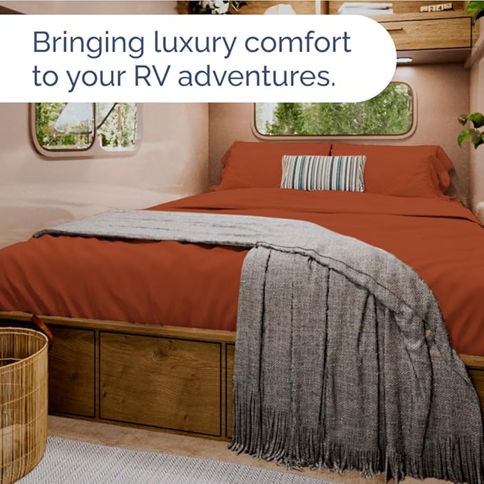 Short Queen Size 4 Piece Sheet Set - RV Short Queen, Ultra-Soft, Breathable & Cooling Bed Sheets Set w/ Deep Pockets - Hotel Luxury Bedding for Women & Men - Wrinkle Free & Fade Resistant - Terracotta