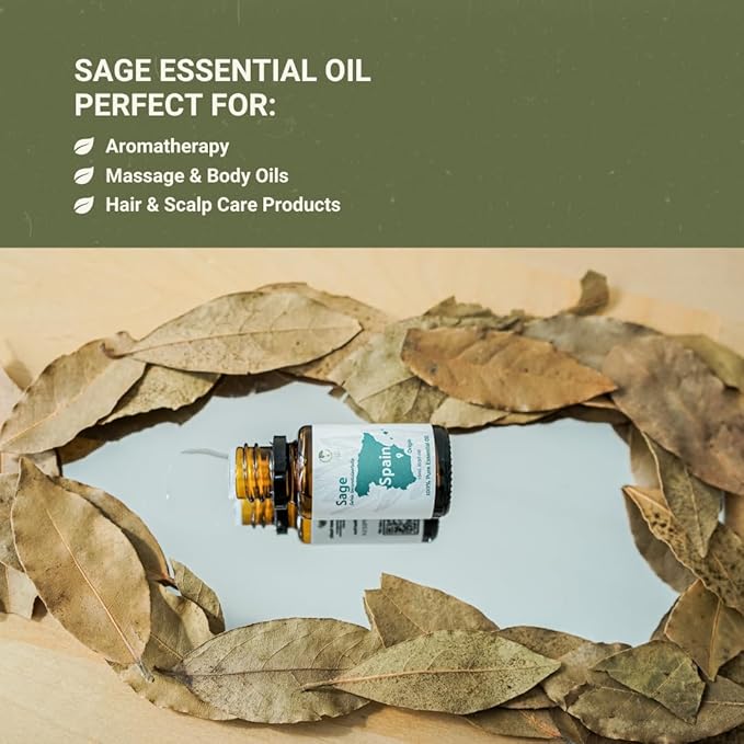 Sage Essential Oil - Direct from Essential Oils SL Spain - Steam Distilled - Aceite Esencial de Salvia for Aromatherapy, Massage, Diffuser, DIY Candle and Soap Making - 8oz