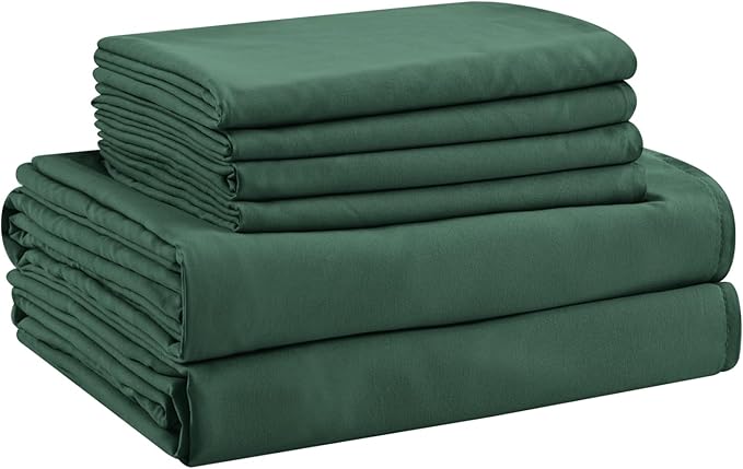 Full Size Bed Sheets - 6 Piece Soft Microfiber and Wrinkle Free Sheets - Easy Care, Extra Soft, Cooling Sheets - 1 Deep Pocket Fitted Sheet 1 Flat Sheet and 4 Pillowcases (Full Emerald Green)