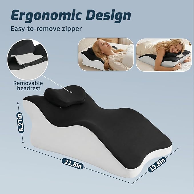 Ergonomic Wedge Prone Pillow,Memory Foam Multi-Functional Bed Pillow,Reading Pillow,Ideal for Bed Breaks,Massage,Reading,Back Support,Sleeping,and Leg Pain Relief