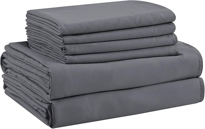 Twin Sheets Set - 4 Piece Soft Microfiber and Wrinkle Free Sheets - Easy Care, Extra Soft, Cooling Sheets - 1 Deep Pocket Fitted Sheet 1 Flat Sheet and 2 Pillowcases (Twin Dark Grey)