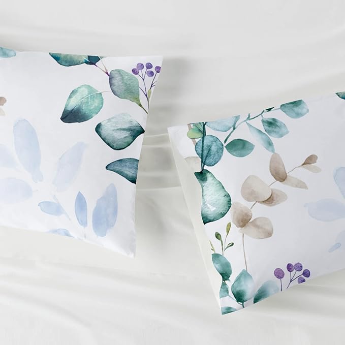 YIYEA Pillow Cases Queen Size Set of 2, Ultra Soft Double Brushed Microfiber Pillowcases Queen, Floral Bed Pillow Covers, Fade Resistant, Easy Slip-On (20"x30")