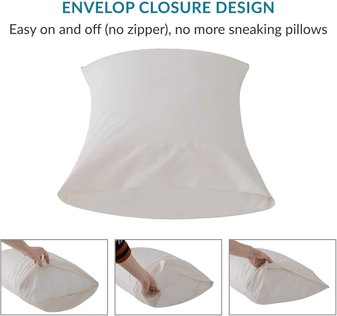Mattress-Homes Hotel Quality Premium Pillowcases Queen Size Set of 4 Cotton Pillows for Sleeping, Smooth & Silky Cozy Breathable Bed Pillow Covers Machine Washable in Ivory Stripe