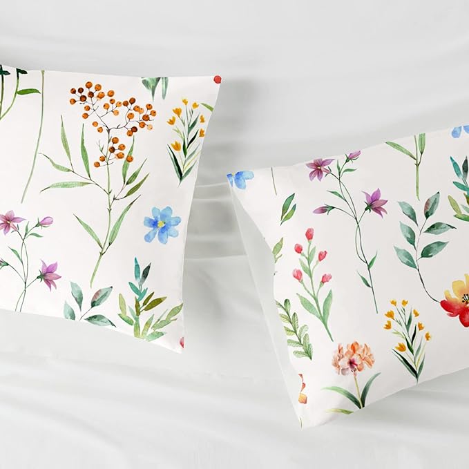 YIYEA King Size Pillow Cases Set of 2, Ultra Soft Double Brushed Microfiber Pillowcases King, Floral Bed Pillow Covers, Fade Resistant, Easy Slip-On (20"x36")