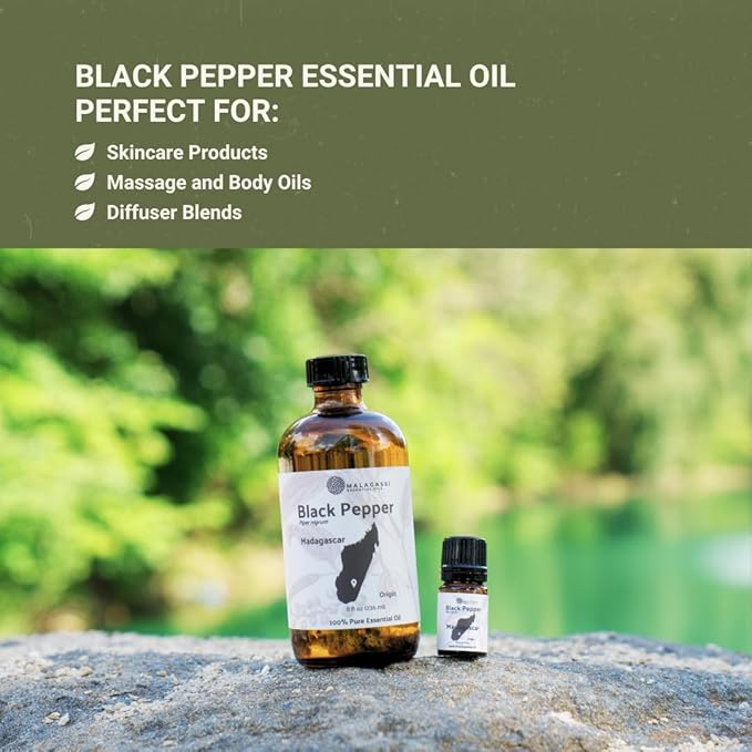 Black Pepper Essential Oil - Direct from Madagascar Farms - Steam Distilled - Aceite Pimienta Negra for Aromatherapy, Massage, Diffuser, DIY Candle and Soap Making - 2lbs