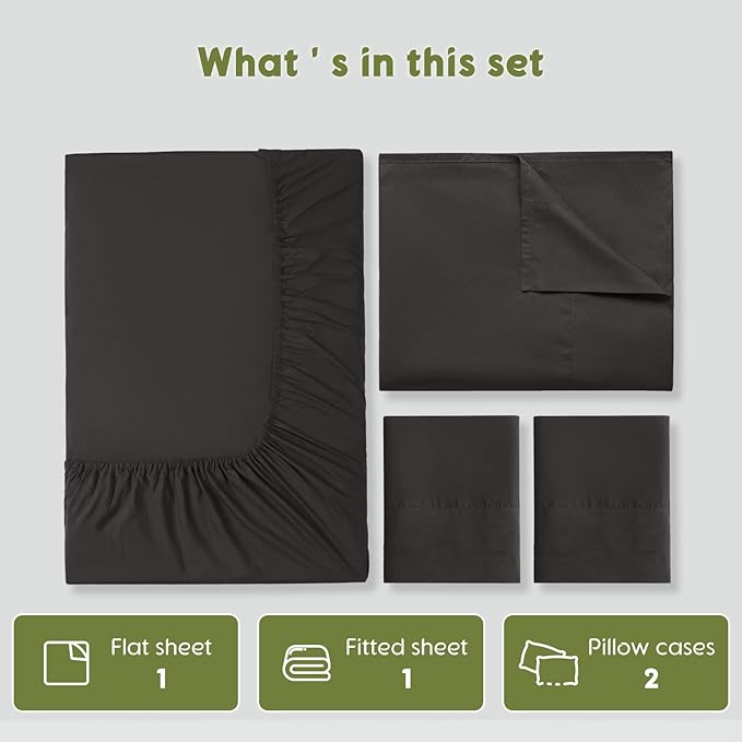 SONORO KATE 100% Egyptian Cotton Sheets Queen Size - 600 Thread Count, Luxury Hotel Sateen Weave Bedding Set, Soft Breathable Sheet Sets, 16" Deep Pocket - 4 PC(Dark Grey,Queen)