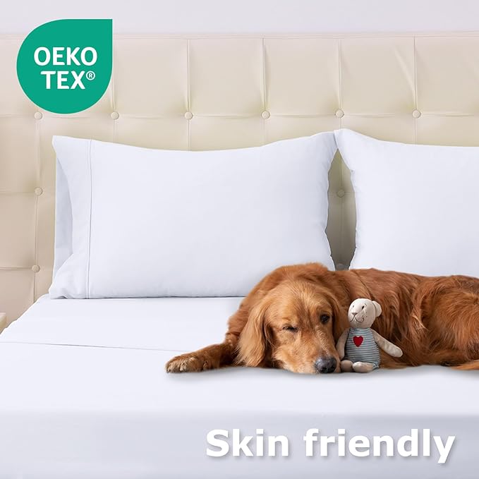 Queen Size Bed Sheet Set - 4 Piece Soft Microfiber Sheets with Deep Pockets, Cooling Technology, and Wrinkle-Free Pillowcase. Hotel-Quality, Durable Bedding, Brilliant White