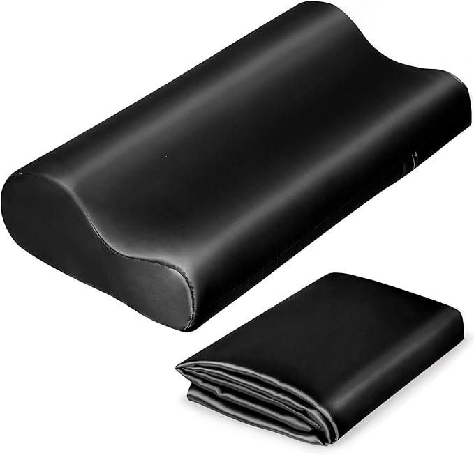 Satin Pillowcase for Contour Memory Foam Pillows, 24" x 14" x 5.1"/3.5" Cervical Pillow Case, Soft Pillow Cover for Sleeping Pillows (Black)
