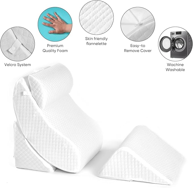 OAISZ 4 PCS Wedge Pillow Set for After Surgery, Memory Foam Orthopedic Bed Wedge Pillow Set, Adjustable Bed for Sleeping, Acid Reflux Relief, Post Surgery Recovery, Back Support, Leg Elevation, White