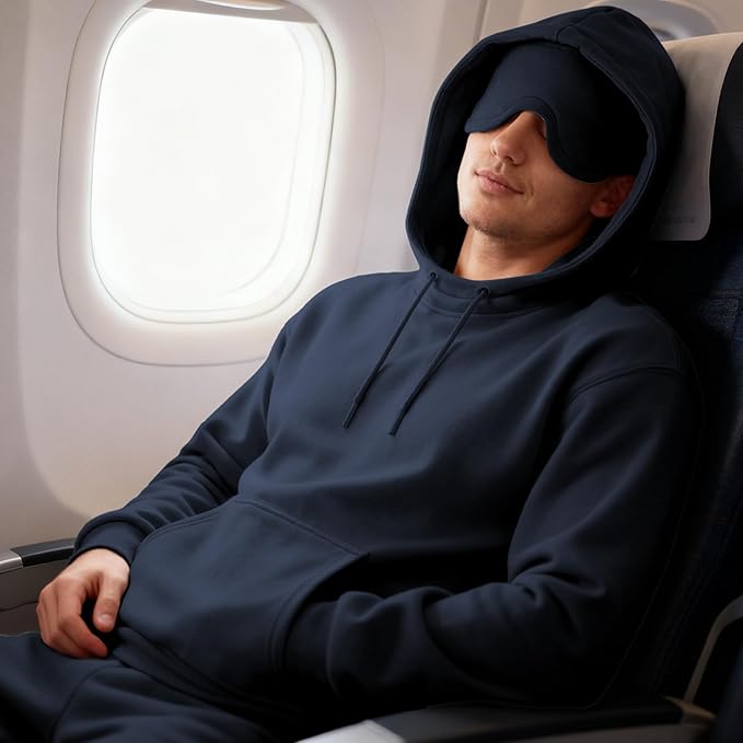 Ainangua Mens Oversized Pullover Essentials Hoodie with Eye Mask Built In Comfor Airplane Mode Travel Sleep Wearable Blanket