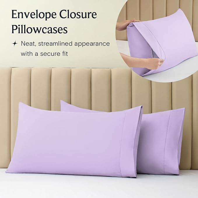LuxClub 3 PC Sheet Sheets Deep Pockets 18" Eco Friendly Wrinkle Free-Kids-Fitted Sheets Machine Washable Hotel Bedding Silky Soft - Lavender Twin