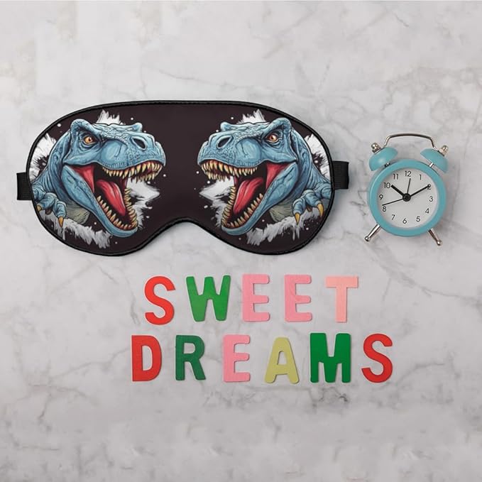 Dinosaur Silk Eye Mask Sleep Mask Tyrannosaurus Rex Beast Roaring Fiercely Black Eye Mask with Adjustable Strap Lightweight for Women Work Travel Night Sleep
