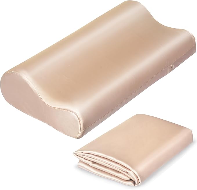 Satin Pillowcase for Contour Memory Foam Pillows, 24" x 14" x 5.1"/3.5" Cervical Pillow Case, Soft Pillow Cover for Sleeping Pillows (Champagne)