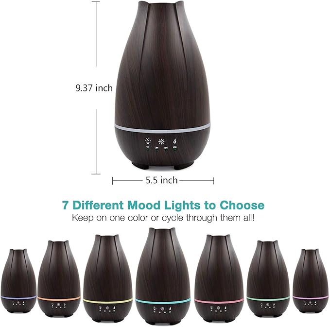 HealthSmart Essential Oil Diffuser, Cool Mist Humidifier and Aromatherapy Diffuser with 500ML Tank Ideal for Large Rooms, Adjustable Timer, Mist Mode and 7 LED Light Colors, Brown (Pack of 16)