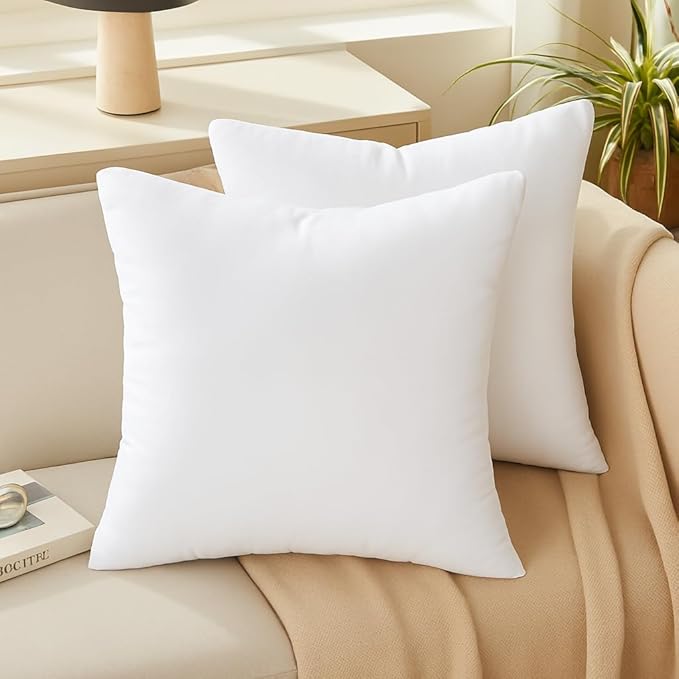 Oubonun 22 x 22 Throw Pillow Inserts - Soft, Plush & Decorative Down Alternative Pillows for Couch Sofa Bed, Machine Washable - White, Pack of 4