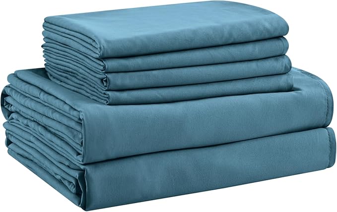 Full Size Bed Sheets - 6 Piece Soft Microfiber and Wrinkle Free Sheets - Easy Care, Extra Soft, Cooling Sheets - 1 Deep Pocket Fitted Sheet 1 Flat Sheet and 4 Pillowcases (Full Denim Blue)