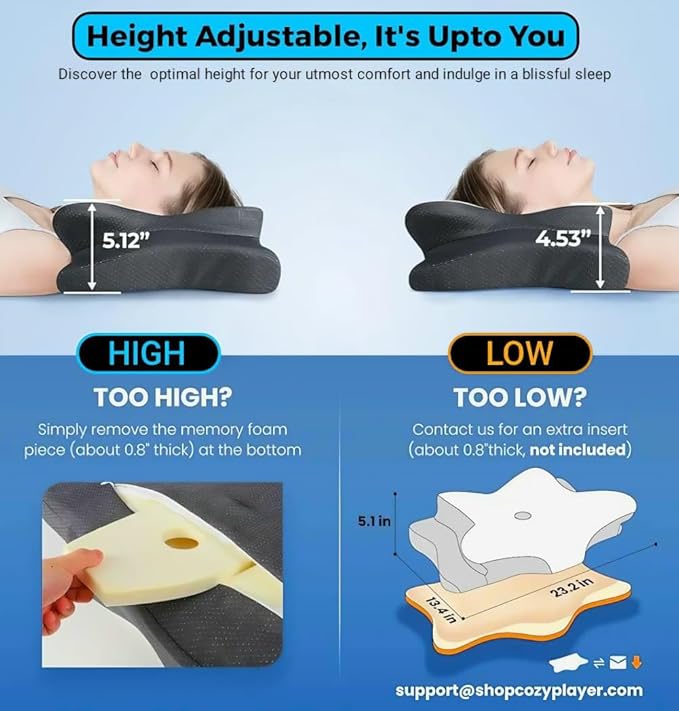 Cooling Memory Foam Pillow for Neck and Shoulder Pain Relief, Adjustable Cervical Contour Bed Pillow, Orthopedic Ergonomic Design for Side, Back & Stomach Sleepers, Breathable and Extra Supportive