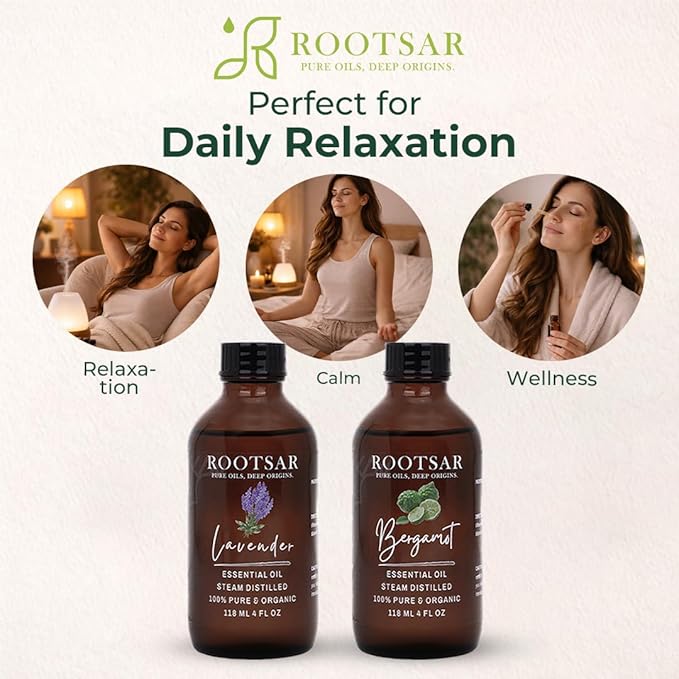 Lavender & Bergamot Essential Oils Set – 100% Pure & Natural Aromatherapy Diffuser Oils for Stress Relief, Relaxation, Sleep & Mood Support – Focus and Balance, 4 FL OZ / 118 ML