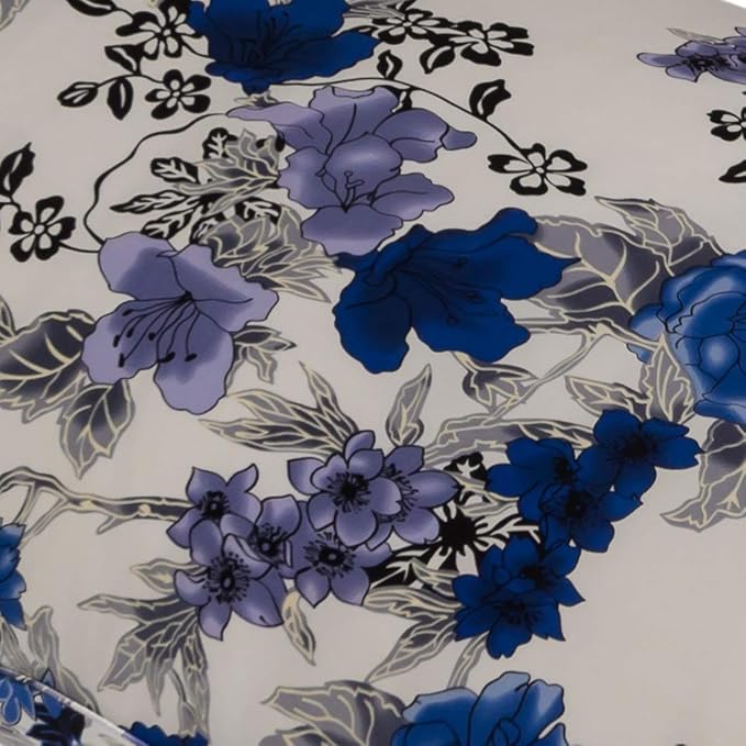 Mulberry Silk Pillowcase for Memory Foam, Neck & Cervical Pillow (Blue Flowers, 24" x 14" x 4.7"/3.9")