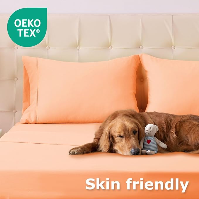 California King Size Bed Sheet Set - 4 Piece Soft Microfiber Sheets with Deep Pockets, Cooling Technology, and Wrinkle-Free Pillowcase. Hotel-Quality, Durable Bedding, Peach Fuzz